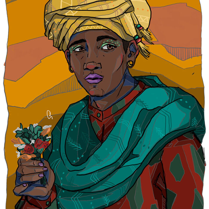 Versión Muchacho con turbante y un ramillete de flores